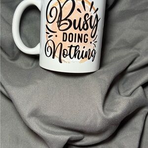 White and Black Ceramic Mug with Playful Text